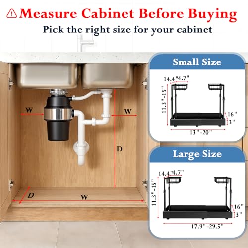 Aisslro Under Sink Organizer, 2 Tier Under the Sink Storage, Expandable Adjustable Slide Out Pull Out Under Cabinet Organizers Shelf, for Kitchen Bathroom Pantry Closet Organization, Black - size: Small