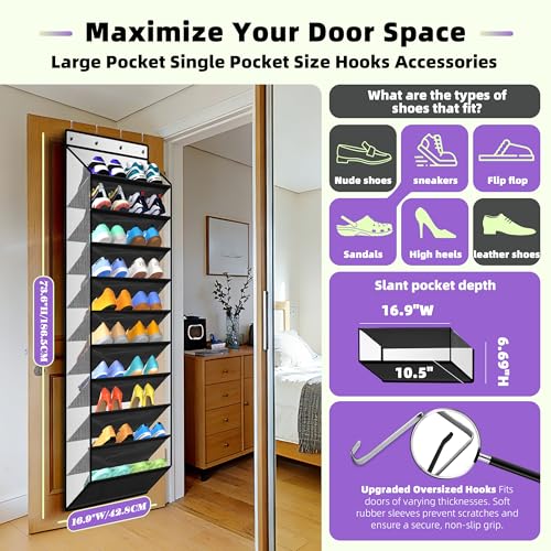 PAULONE 10-Pocket Multi-Use Over the Door Organizer, Heavy Duty 95lbs Capacity with Breathable Mesh, Versatile Hanging Storage for Shoes, Toys, Office Supplies-Classic (Piano Gloss Black, 10-Shelf,) - color: Piano Gloss Black, size: 10-Shelf,