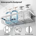 Liuoud 5 Pack Shower Caddy Organizer Rack Shelf for Inside Shower, Self Adhesive Bathroom Wall Storage Basket Rustproof Stainless Steel Large Capacity Shampoo Holder, Silver - color: Silver