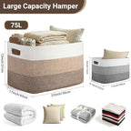 75L Large Woven Storage Basket, Cotton Rope Laundry Hamper with Handles, 22”x17”x12” Rectangle Blanket Basket for Toys, Clothes, Pillows, Nursery and Living Room, Gradient Brown/White - color: Gradient Brown/White