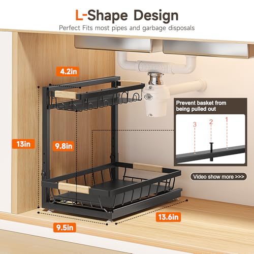 Sevenblue 2 Packs Under Sink Organizer, Height Adjustable 2 Tier Under Kitchen Sink Organizer, Multi-Purpose Storage Shelf for Kitchen Bathroom Cabinet (Black, Large) - color: Black, size: Large