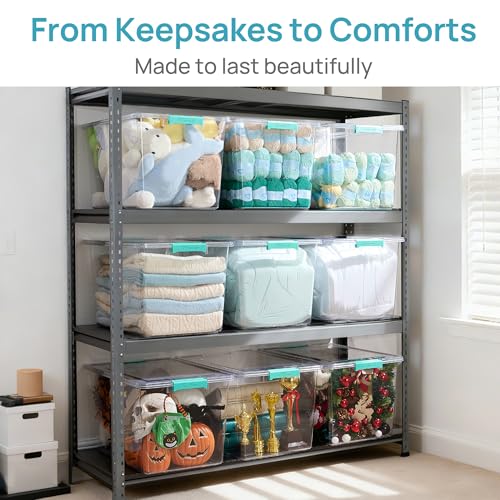 Vtopmart 2 Pack 72 QT Crystal Clear Storage Bins with Lids, 4 Pack Stackable Plastic Large Latching Boxes Totes Tubs Container for Closet Organizers and Storage, Bedroom, Clothes, Bedding - color: Teal, size: 72 Qt