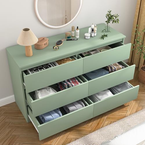 Spaco Dresser for Bedroom,Modern 6 Drawer Dresser with Deep Drawer,Wide Storage Chest of Drawers,Bedroom Storage Organizer Furniture,TV Stand for Living Room - color: Green, size: 6 Drawers