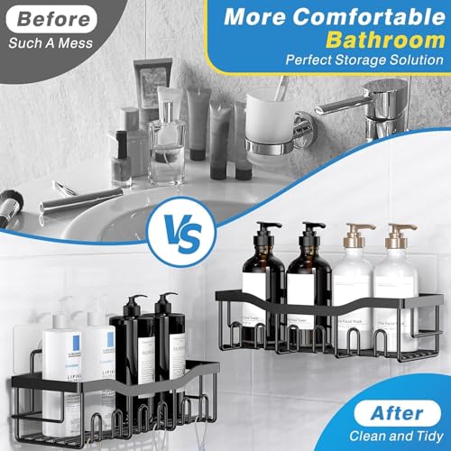 EUDELE 5-Pack Rustproof Stainless Steel Shower Caddy Set– No Drill Adhesive Bathroom Organizer, Space-Saving Shower Shelves for Apartment Essentials, Bathroom/Kitchen Storage Home Decor-L Size - color: Black-5pcs