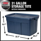 Rubbermaid Roughneck Tote 31 Gal, 3 Pack, Made in USA, Dark Indigo Metallic, Rugged Plastic Stackable Storage Bins with Lids and Handles - size: 31 Gal - 3 Pack