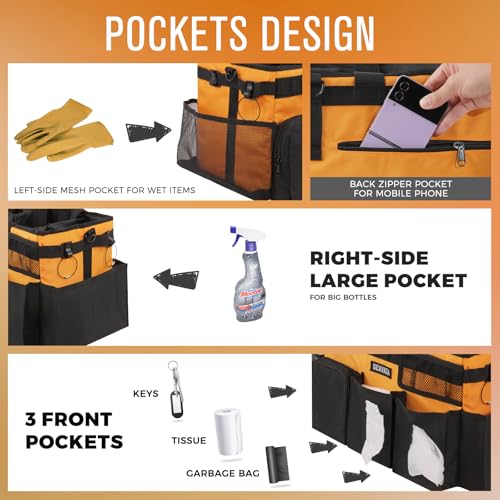 SCAVATA Wearable Cleaning Caddy Bag, Cleaning Caddy Supplies Organizer with Handle & Shoulder Straps for Housekeepers, Under Sink & Car Cleaning Tool Organizers with 4 Foldable Divider (Orange) - color: Orange