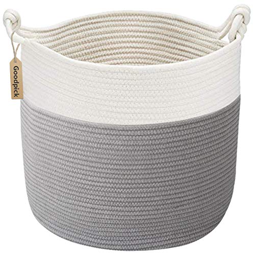 Goodpick Toy Basket for Kids, Woven Rope Blanket Basket for Living Room Nursery Baby Laundry Baskets for Organizing Clothes, Gray - color: Grey, size: 15 × 14.2 inches
