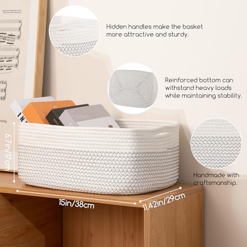 OIASKET Storage Baskets for Organizing 3 Pack, Woven Baskets for Shelves, Closet Organizer Bins Empty Gift Basket Toy Storage for Toys, Books, Towels, Clothes, 15"x11.42"x6.7", White & Black - color: White & Black