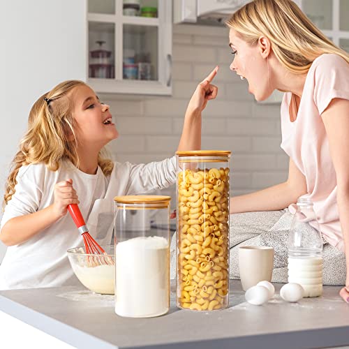 Vtopmart 70oz Glass Food Storage Jars, 3 Pack Large Kitchen Containers with Airtight Bamboo Lids for Pasta, Nuts, Flour, Canisters Set for Cereal, Pantry Organization, BPA Free - size: 3 Pack (70 oz)