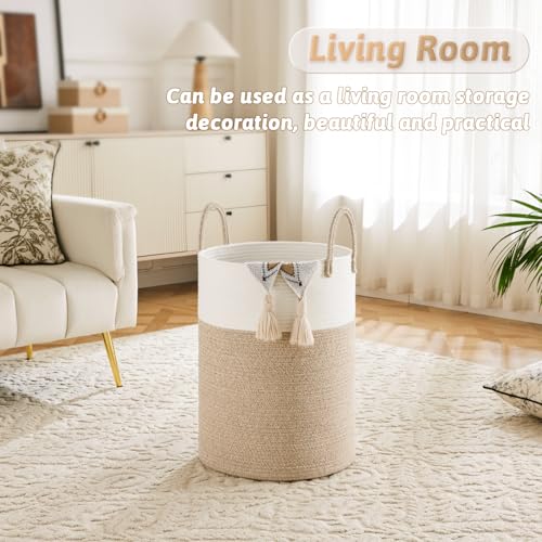 Artfeel Laundry Basket,Woven Cotton Rope Laundry Hamper,60L for Decor Storage of Dirty Clothes,Toys and Blankets in Bathroom,Baby Room and Living Room - color: Brown, size: 60L