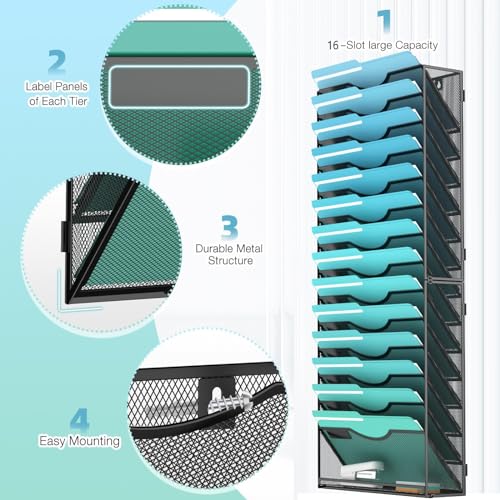 Gawerk 15-Tier Wall File Organizer Hanging Wall File Holder Wall Mount Paper Folder Organize, Mesh Magazine Document Mail Organizer Wall Organizer for Office School Home, Black - color: Black, size: 15-T