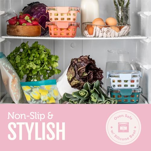 Ello Duraglass 3.4 Cup Meal Prep Sets 10Pc, 5 Pack Set- Glass Food Storage Container with Silicone Sleeve and Airtight BPA-Free Plastic Lids, Dishwasher, Microwave, and Freezer Safe, Meadow - color: Meadow, size: 3.4 Cup