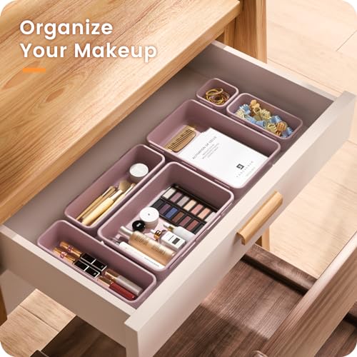A-LuGei 【𝟮𝟴𝗣𝗖𝗦】 【𝟱𝗦𝗶𝘇𝗲】 Purple Drawer Organizer, Makeup organizer, 【Holds 177 Items】 Bathroom Organizers and Storage, Plastic Desk Organizer Divider, Organizer Bins for Office Vanity - color: Lilac