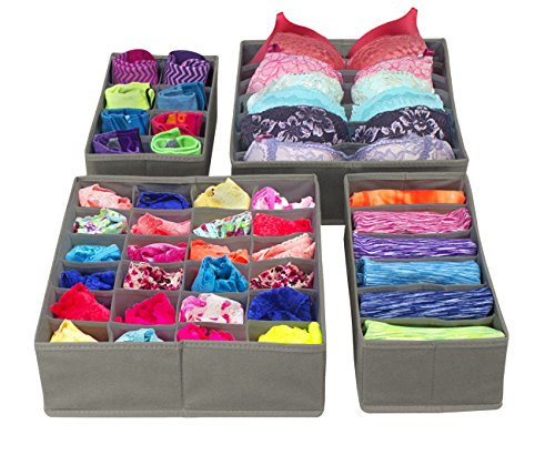 Sorbus® Set of 4 Foldable Drawer Dividers, Storage Boxes, Closet Organizers, Under Bed Organizer (Gray) - color: Gray