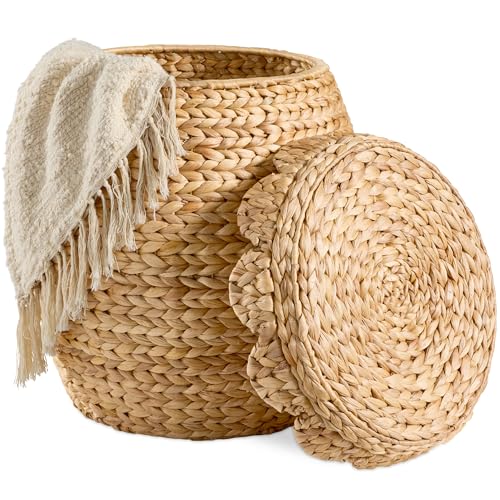 Best Choice Products Scalloped Multipurpose Hyacinth Storage Basket, Plant Décor, Handwoven Organizer Tote for Bedroom, Living Room, Nursey, w/Lid - Natural - color: Scallop, Natural