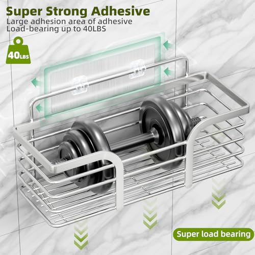 Yougai Shower Caddy, Shower Organizer with Soap Holder and Hooks, Rustproof Shower Shelves, No Drilling Bathroom Organizers and Storage, Wall-Mounted Kitchen & Home Decor (Silver) - color: Silver