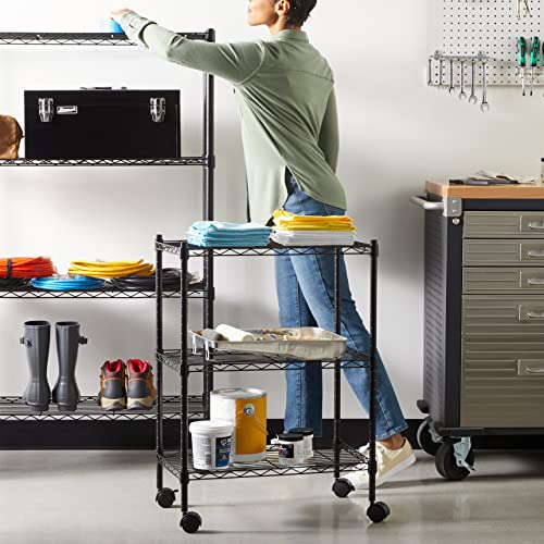 Amazon Basics 3-Shelf Adjustable Heavy Duty Storage Shelving Unit on 2" Wheels, Metal Wire Rack for Garage, Utility Shelving with Leveling Feet, 23.2"L x 13.4"W x 32.75"H, Black - color: Black