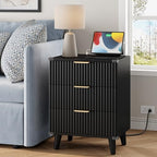 Lulive Wood Nightstand Set of 2 with Charging Station, 3 Drawers Fluted Design, Modern End Table for Bedroom Black - color: Black, size: 3 Drawers-Set of 2 Nightstand