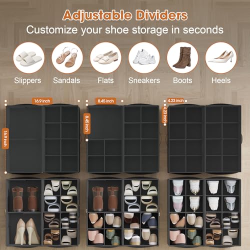 4-PackShoe Organizer for Closet, Foldable Shoe Storage Box with Adjustable Dividers & Clear Cover, Fits 32 Pairs, Black, Durable and Space-Saving - color: Black, size: 4 Pack