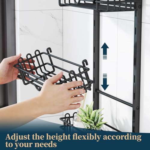 Consumest Shower Caddy Hanging – Rustproof Over Shower Head Hanger with Soap Holder and Hooks, Anti-Slip Shower Shelves for Storage, Bathroom Organizer for Apartment, Dorm, Black - color: Black, size: 3 Tier-Shower Head