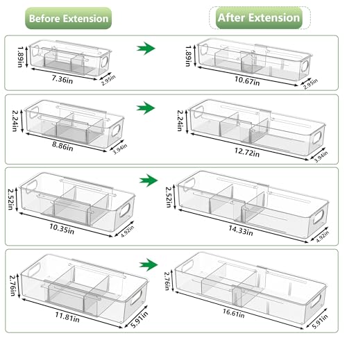 BLULEE Adjustable Clear Drawer Organizers, Expandable Bathroom Drawer Organizer Bins with Dividers, Versatile Makeup Organizer for Drawer, Plastic Desk Drawer Organizer (8 Pcs) - size: 8 PCS
