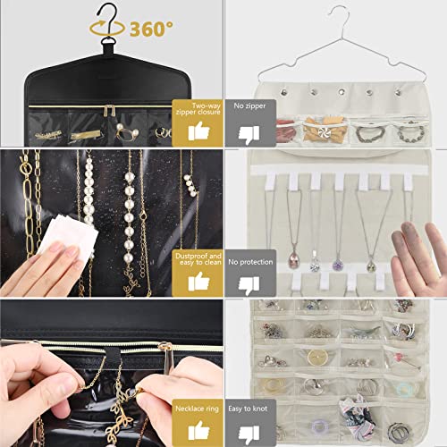 CHICECO Travel Jewelry Holder Organizer,Hanging Jewelry Organizer Storage with Zippered Pockets for Cloest,Jewelry Holder for Earrings, Necklaces（Black） - color: Black
