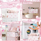 Boao 3 Pcs Pink Bow Storage Bin Coquette Collapsible Large Storage Baskets for Gifts Empty Candy Holiday Decor Canvas Laundry Basket Foldable Box with Handle for Office Home Bedroom Clothes - style: Pink Bow