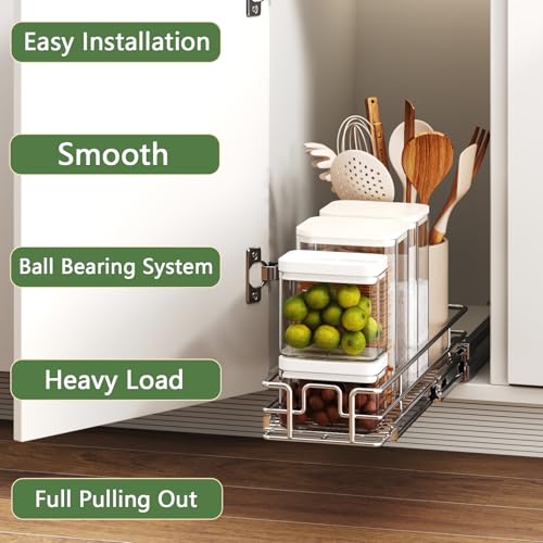 Pull Out Cabinet Organizer 7½" W x 21½" D, Heavy Duty Cabinet Pull Out Shelves, Slide Out Drawers Organization for Kitchen Cabinets Bathroom - color: 1 Tier, size: 7½"W x 21½"D