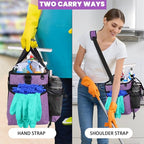 Large Cleaning Caddy Bag Built-in Sturdy Support Board, Cleaning Organizer with Detachable Divider, Cleaning Supply Tote with Adjustable Shoulder Strap&Waist Belt for Cleaners & Housekeeper - color: Purple
