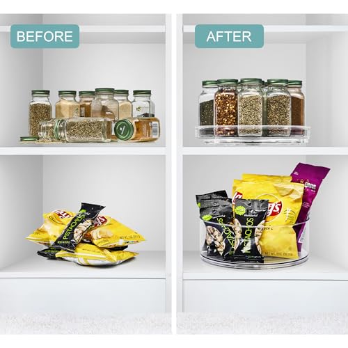 Sorbus 9 Inch Clear Lazy Susan Organizer Set, 2 Flat Turntable Organizer for Spice Organization for Cabinet, 1 Tall Lazy Susan for Kitchen, Home, Office, Closet, Classroom, Laundry Room Organization - size: Tall + 2 Flat