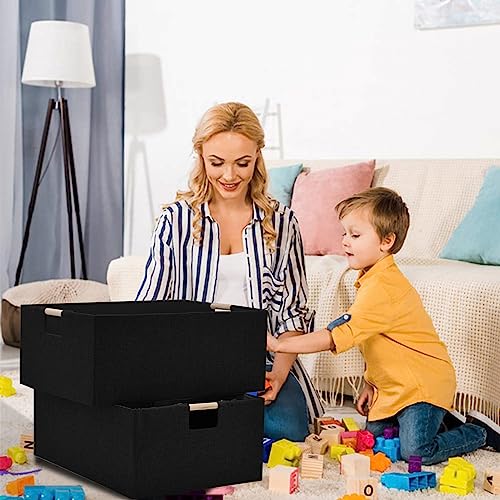 xianshengle Storage Bins & Fabric Storage Basket for Shelves - Decorative Baskets Storage Box Cubes Containers W/Handles for Closet Shelf Nursery Toy, Home, Office, Books,Bathroom (Black)