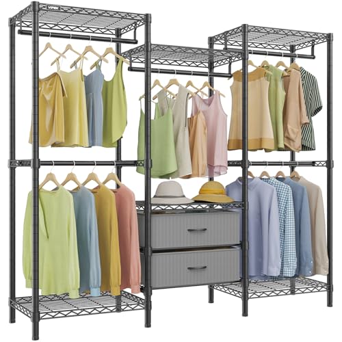 VIPEK V20 Plus Clothes Rack, Metal Clothing Rack with 6 Shelves, 5 Hanging Rods & 2 Fabric Drawers, Freestanding Garment Rack for Bedroom & Walk-in Closet, Large Wardrobe Closet Max Load 850LBS, Black - color: Black, style: V20 Plus