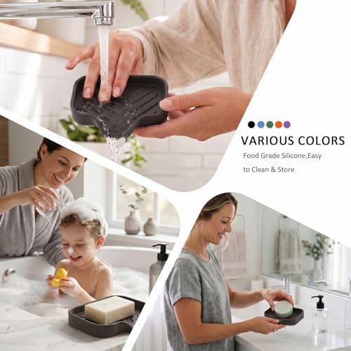 MicoYang Silicone Bathroom Soap Dishes with Drain Spout-Bathroom and Kitchen Sink Organizer,Sponge Holder,Dish Soap Tray,Perfect for Dispenser,Scrubber,Bottle,Cup on Sink or Counter-Coffee 4.9"×3.2" - color: Coffee, size: S(4.9"×3.2")