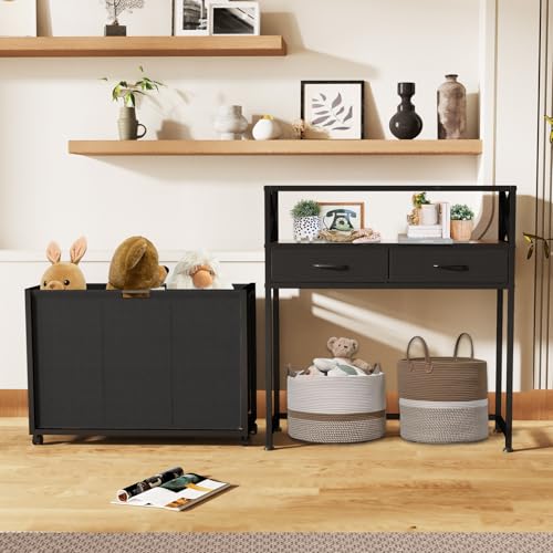 Laundry Hamper 3 Section, 150L Rolling Laundry Sorter Basket with 2 Shelves and 2 Drawers, 3 Compartment Clothes Organizer Cart with Wheels, Pull-Out Bags for Laundry Room, Bathroom, Bedroom - color: Black, size: 150L