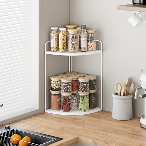 Forest Angle Bathroom Counter Organizer,Countertop Organizer,Vanity Organizers,Bathroom Storage,Bathroom Sink Caddy,Counter Shelf,Corner Counter,Corner Shelves(White) - color: White 2 Tier