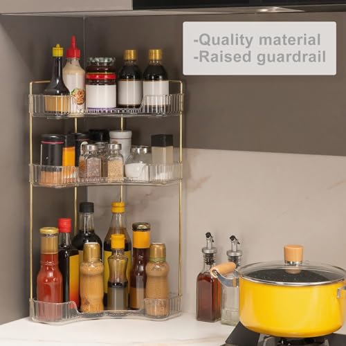 INVSSENE Corner Bathroom Countertop Organizer, Vanity Trays for Counter, Makeup Organizers, Perfume Tray, Kitchen Spice Rack, (Clear, 3 Tiers) - color: Clear, size: 13.6" x 10" x 23.2"