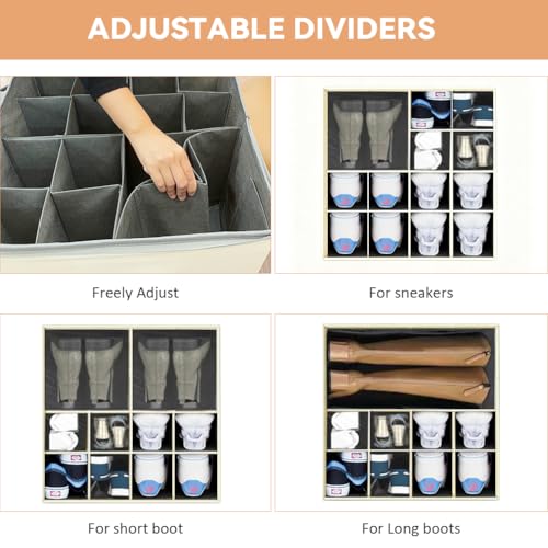 Shoe Organzier for Cloest - 2pack Adjustable Shoe Storage Box Fits 8-16 pairs,shoe Bin with Pop-Up dividers,Space Saver shoes Box organizer with Clear Dust Cover,Foldable shoe Cubby Storage Containers - color: White&Gray, size: 2pack