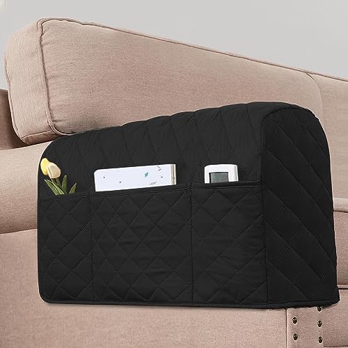 2 Pack Water Resistant Armrest Covers for Chairs and Sofas Couch Arm Covers with 3 Pockets for Phone Sofa Arm Protector Washable for Pets, Cats (Black) - color: Black