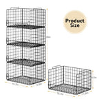 4-Tier Stackable Closet Organizers and Storage Basket - Foldable Closet Shelf Organizer System, Sturdy Metal Space-Saving Clothes Storage Bins for Wardrobe, Black