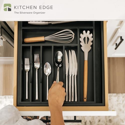 KitchenEdge Premium Silverware, Flatware and Utensil Organizer for Kitchen Drawers, Food-Safe Contract Grade, Expandable from 14.5 to 25 In, Black Bamboo - color: Black Bamboo, size: From 14.5" to 25" wide