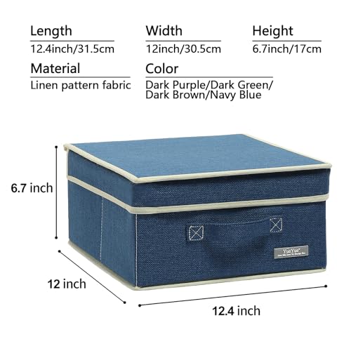 YueYue Foldable Fabric Closet Organizer Bins Box Storage - 4 Pack 12.4 X 12 X 6.7 Inch Storage Bins With Lids 4 Dark Color Boxes - Bins Storage Box Cloth Basket Pack Lid - color: Dark Purple/Dark Green/Dark Brown/Navy Blue, size: 12.4in/12in/6.7in