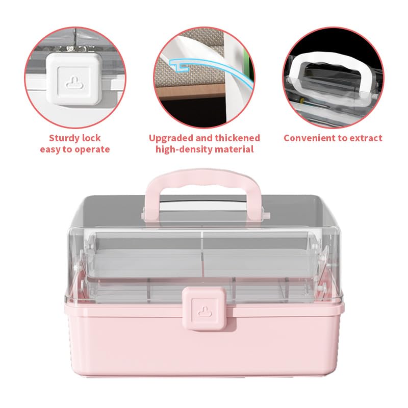 12.9in Three-Layer Multipurpose Storage Box with Handle Portable Tackle Box Folding Art & Craft Case Sewing Supplies Organizer for Makeup, Medicine, Nail, Hair Accessories(Blue) - color: Blue