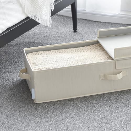 Under Bed Storage Bag with Flid-Top Lid, 1-Pack Blanket Storage Container for Clothes, Comforters & Seasonal Items, 30x12x6 .5 Inches, Ivory White - color: Ivory
