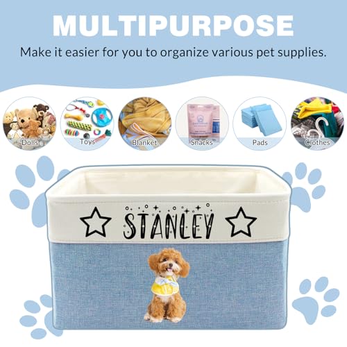 Customized Pet Toy Storage Basket - Personalized Dog & Cat Toy Organizer with Name, Foldable & Durable Fabric Bin for Pet Supplies, Organizer for Toys, Coats, Clothing, Blankets Blue - color: Blue
