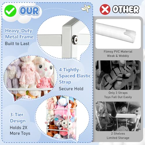 NomNest Stuffed Animal Storage Zoo, Large Carbon Steel Plushies Organizer, Heavy Duty Metal Teddy Bear Toy Holder for Kids' Bedroom & Playroom & Nursery (Non-Wheeled, White) - color: Non-wheeled, White
