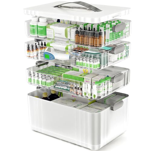 ARSTPEOE 4-Tier Medicine Organizer - Portable Medicine Cabinet with Plastic Handle, Multipurpose Medical Box, Empty First Aid Kit for Home - size: Extra Large 4 Tier