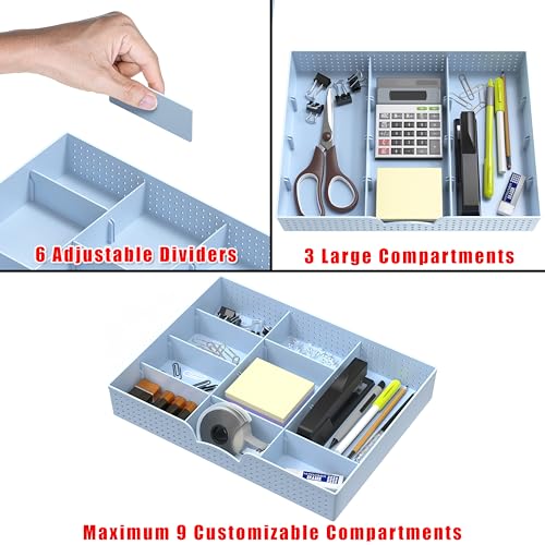 Simple Houseware Drawer Organizer Tray with 9 Adjustable Compartments, Blue - color: Blue, size: 1 Pack