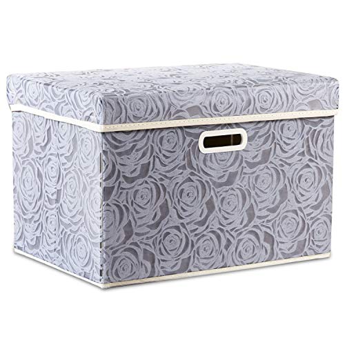 PRANDOM Larger Collapsible Storage Box with Lid [1-Pack] Fabric Decorative Storage Bin Cube Organizer Container Basket with Cover Handles for Bedroom Closet Living Room Gray 17.7x11.8x11.8 Inch - color: Gray, size: Large(1-Pack)