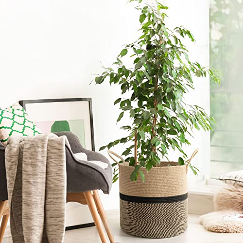 CHICVITA Extra Large Jute Woven Storage Basket with Handles – Laundry Basket Toy Towels Blanket Basket Home Decor Gift, 16" x 16", Black - color: Black, size: 16"W x 16"H