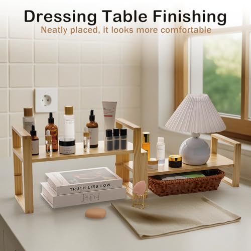 Desk Shelf, 100% Solid Wood Adjustable Desktop Bookshelf, No Tools, Nails or Glue Required for 130lb Load Capacity for Living Room, Office, Books, Cookbooks, Interlocking Joints Nature Pine Color - color: Interlocking Joints Nature Pine Color